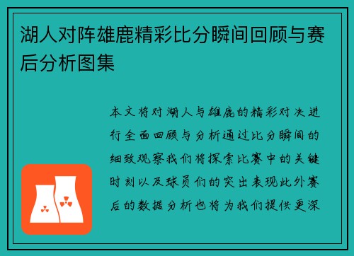 湖人对阵雄鹿精彩比分瞬间回顾与赛后分析图集