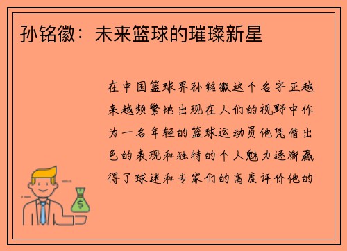 孙铭徽：未来篮球的璀璨新星