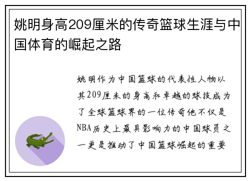 姚明身高209厘米的传奇篮球生涯与中国体育的崛起之路